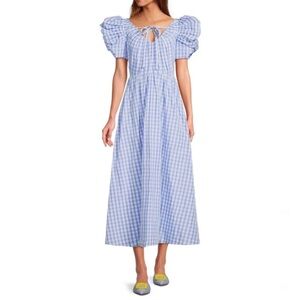 NWT Jennifer Sumko x Antonio melani Catherine Gingham Tie Neck Puff Sleeve Dress